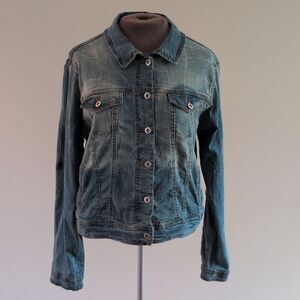Muselooks Distressed Fade Jean Jacket Fitted Stretch Trucker Med